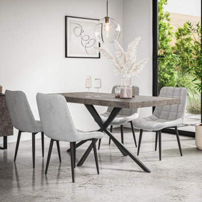 More4Homes Donni Dining Table And Chairs -  Concrete Effect Table Top W Black Legs + Nova Velvet Dining Chair Set Of 4 (Grey)