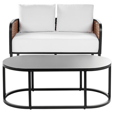 Beliani Garden Lounge Set With Table 2 Seater Montefalco Metal White - image 1