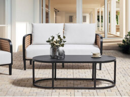 Beliani Garden Lounge Set With Table 2 Seater Montefalco Metal White - thumbnail 2
