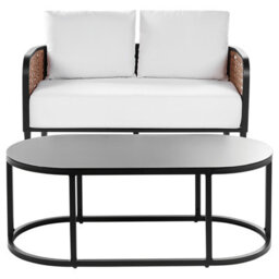 Beliani Garden Lounge Set With Table 2 Seater Montefalco Metal White - thumbnail 1