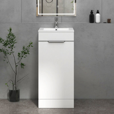 Royal Bathrooms Royal Bathroom Turin 400mm Floor Standing Cloakroom Vanity Unit With 1 Tap Hole Ceramic Basin 1 Door Storage Cabinet - Gloss White - image 1
