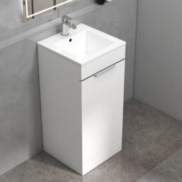 Royal Bathrooms Royal Bathroom Turin 400mm Floor Standing Cloakroom Vanity Unit With 1 Tap Hole Ceramic Basin 1 Door Storage Cabinet - Gloss White - thumbnail 6