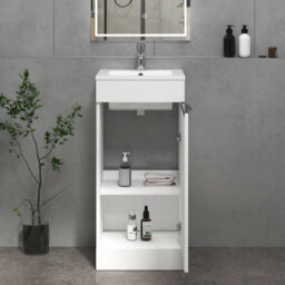 Royal Bathrooms Royal Bathroom Turin 400mm Floor Standing Cloakroom Vanity Unit With 1 Tap Hole Ceramic Basin 1 Door Storage Cabinet - Gloss White - thumbnail 5