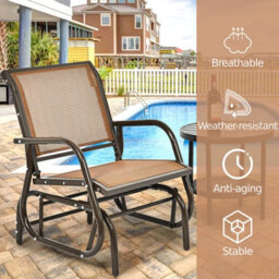 Costway Outdoor Swing Glider Chair Patio Garden Rocking Chair W/ Metal Frame - thumbnail 8
