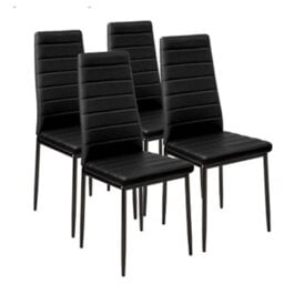 Set Of 4 Black Dining Chairs Set Padded Seat Metal Legs Kitchen Home Furniture