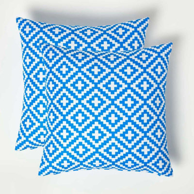 Homescapes Luxury Outdoor Cushions 2 Set, Waterproof Filled Cushions, Soft-Touch, Blue Geometric, For Garden And Indoors, 45X45 Cm - image 1
