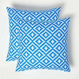 Homescapes Luxury Outdoor Cushions 2 Set, Waterproof Filled Cushions, Soft-Touch, Blue Geometric, For Garden And Indoors, 45X45 Cm - thumbnail 1