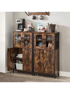 Songmics Storage Cabinet, Multipurpose Cupboard, Sideboard, Adjustable Shelf, Bathroom Cabinet, Steel Frame,