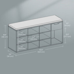 Vasagle Entryway Storage Bench With Cushion, Drawer And Open Compartments, White And Gray - thumbnail 6