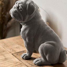 Animal Crackers Sitting Pug Dog Figurine Grey Velvet Ornament - thumbnail 2