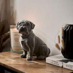 Animal Crackers Sitting Pug Dog Figurine Grey Velvet Ornament