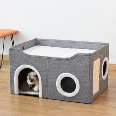 Large Foldable Cat Cave Bed Soft Cushion With Scratch Pad - image 1