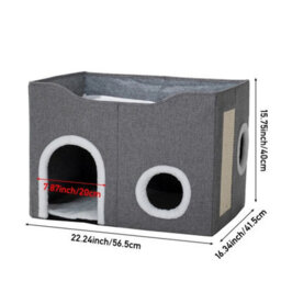 Large Foldable Cat Cave Bed Soft Cushion With Scratch Pad - thumbnail 2