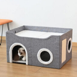 Large Foldable Cat Cave Bed Soft Cushion With Scratch Pad - thumbnail 1