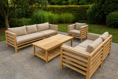 Teak Garden Sofa Set With Coffee Table 3 2 And 1 Seater - image 1