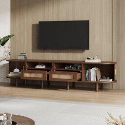 Matteo 170Cm Dark Oak Tv Stand With Rattan Drawers And Sliding Doors - thumbnail 6