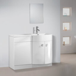 Nes Home Dene Bathroom 1100 mm D Shape White Basin Vanity Wc Unit Cabinet Right Hand - thumbnail 3