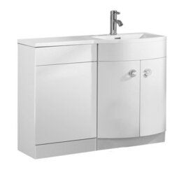 Nes Home Dene Bathroom 1100 mm D Shape White Basin Vanity Wc Unit Cabinet Right Hand - thumbnail 7