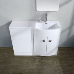 Nes Home Dene Bathroom 1100 mm D Shape White Basin Vanity Wc Unit Cabinet Right Hand - thumbnail 2