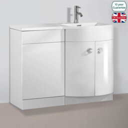 Nes Home Dene Bathroom 1100 mm D Shape White Basin Vanity Wc Unit Cabinet Right Hand - thumbnail 1