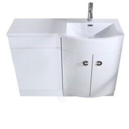 Nes Home Dene Bathroom 1100 mm D Shape White Basin Vanity Wc Unit Cabinet Right Hand - thumbnail 8