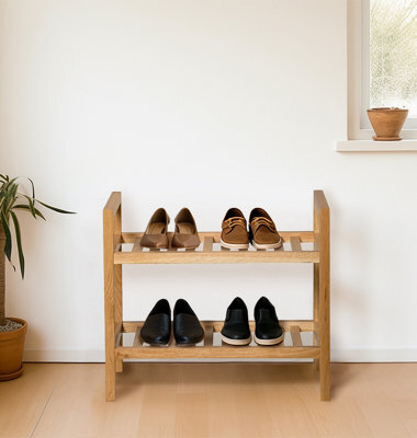Hallowood Furniture Waverly Oak Narrow 2 Tier Stackable Shoe Rack - image 1