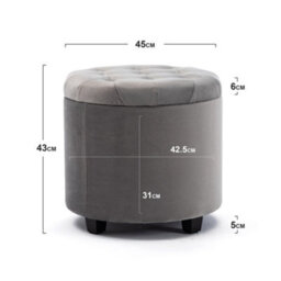 Hnnhome 45Cm Round Grey Velvet Padded Seat Ottoman Storage Stool Box, Footstool Pouffes Chair With Lids - thumbnail 3