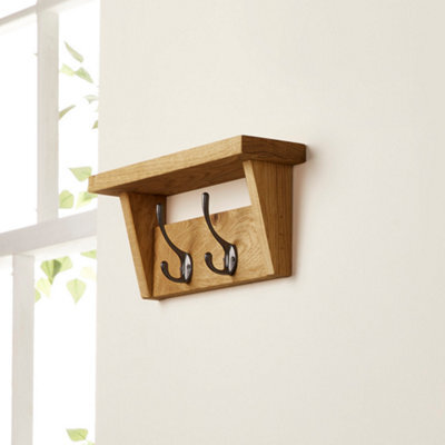 Off The Grain Solid Oak Coat Rack With Shelf - Walnut Finish 2 Hooks