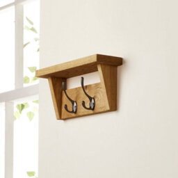 Off The Grain Solid Oak Coat Rack With Shelf - Walnut Finish  2 Hooks