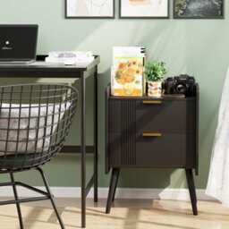 Huhote Black Wooden Bedside Table Nightstand End Table With 2 Storage Drawers Bedroom 41X30X58 Cm Bedside Cabinet - thumbnail 8