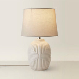 Valuelights Harrison Tapered Shade Grey Geo Ribbed Pattern Gloss Medium Table Lamp With Bulb - thumbnail 2