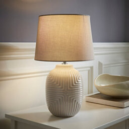 Valuelights Harrison Tapered Shade Grey Geo Ribbed Pattern Gloss Medium Table Lamp With Bulb - thumbnail 3