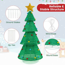 Costway 190 Cm Collapsible Christmas Tree Tinsel Pre-Lit Christmas Decoration - thumbnail 8