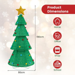 Costway 190 Cm Collapsible Christmas Tree Tinsel Pre-Lit Christmas Decoration - thumbnail 2