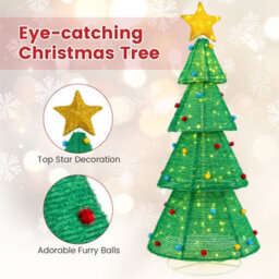 Costway 190 Cm Collapsible Christmas Tree Tinsel Pre-Lit Christmas Decoration - thumbnail 3