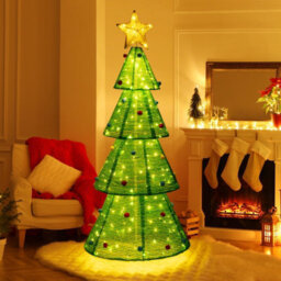 Costway 190 Cm Collapsible Christmas Tree Tinsel Pre-Lit Christmas Decoration - thumbnail 4
