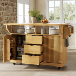 Matteo Foldable Kitchen Serving Trolley - 95Cm Ergonomic Prep Cart - Natural & Brown - thumbnail 5