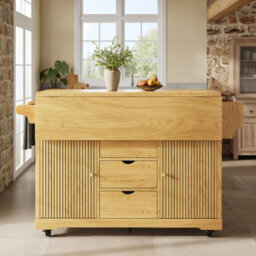 Matteo Foldable Kitchen Serving Trolley - 95Cm Ergonomic Prep Cart - Natural & Brown - thumbnail 4