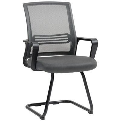 Ergonomic Desk Chair No Wheels, Padded Meeting Office Chair, Dark Grey - image 1