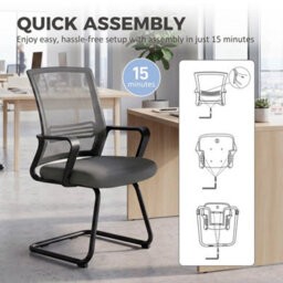 Ergonomic Desk Chair No Wheels, Padded Meeting Office Chair, Dark Grey - thumbnail 6