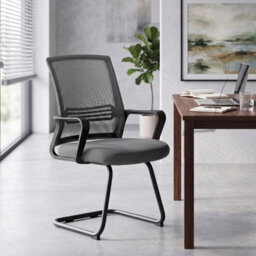 Ergonomic Desk Chair No Wheels, Padded Meeting Office Chair, Dark Grey - thumbnail 3