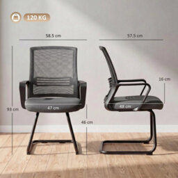 Ergonomic Desk Chair No Wheels, Padded Meeting Office Chair, Dark Grey - thumbnail 2