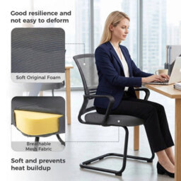 Ergonomic Desk Chair No Wheels, Padded Meeting Office Chair, Dark Grey - thumbnail 5