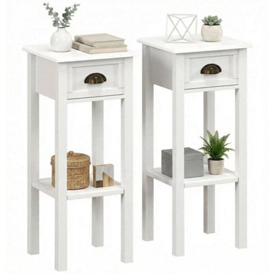 2Tier Side Tables Set Of 2 With Drawer Shelf For Living Room, White - image 1