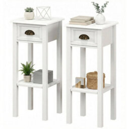 2Tier Side Tables Set Of 2 With Drawer Shelf For Living Room, White - thumbnail 6