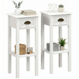 2Tier Side Tables Set Of 2 With Drawer Shelf For Living Room, White - thumbnail 1