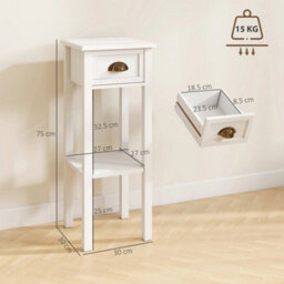 2Tier Side Tables Set Of 2 With Drawer Shelf For Living Room, White - thumbnail 2