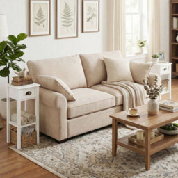 2Tier Side Tables Set Of 2 With Drawer Shelf For Living Room, White - thumbnail 3