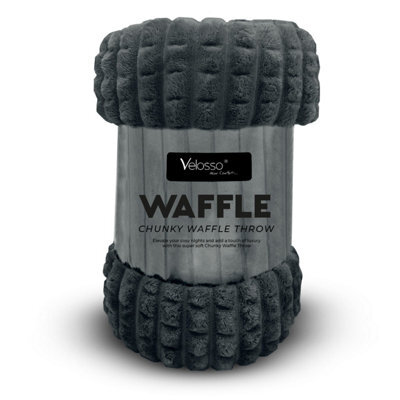 Velosso Elegant Waffle Style Ribbed Thermal Plush Throw - Cosy Winter Embossed Fur Blanket For Sofa, Bed - 127Cm X 152Cm - Charcoal