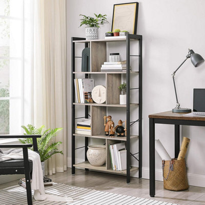Songmics Industrial Display Unit, Five-Level Open Concept Bookshelf Design, Heather Greige And Ink Black - image 1
